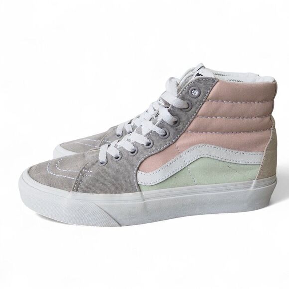 Vans Sk8-Hi Canvas Colorblock Skate Shoes "Grey / Pink / Green" Women's 8 - Picture 2 of 11